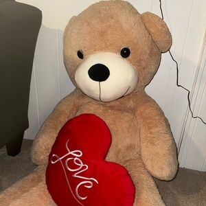 Giant Teddy Bear with Red Heart Pillow